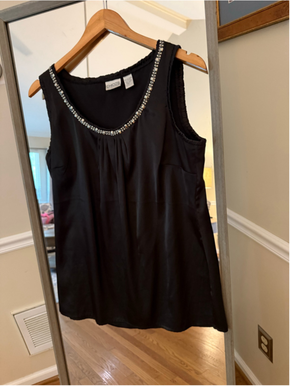 Women's Chico's Black Tank Top with Silver Beaded Neckline, Size M